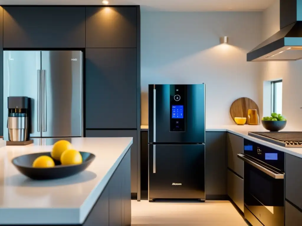 Una cocina moderna con electrodomésticos inteligentes controlados por Amazon Alexa