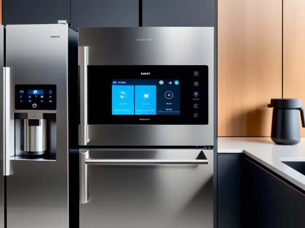 Cocina moderna con electrodomésticos inteligentes y diseño minimalista Una cocina moderna con electrodomésticos inteligentes integrados