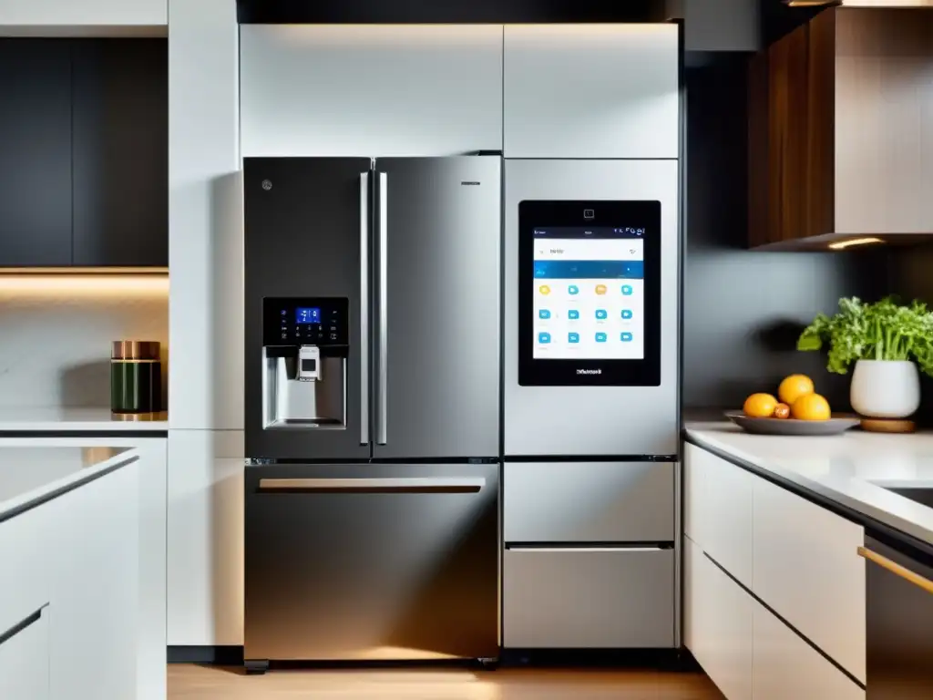 Cocina inteligente con electrodomésticos de última generación Una cocina moderna con electrodomésticos inteligentes de última tecnología integrados en un diseño minimalista