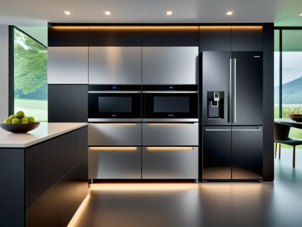 Cocina moderna con electrodomésticos inteligentes y diseño minimalista Una cocina moderna con electrodomésticos inteligentes integrados