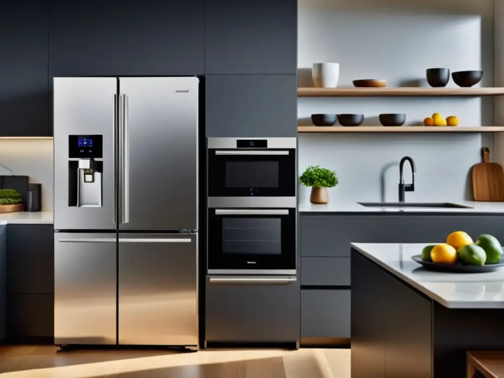 Cocina inteligente: tecnología de vanguardia para un estilo de vida moderno Una cocina moderna con electrodomésticos inteligentes, minimalista y futurista