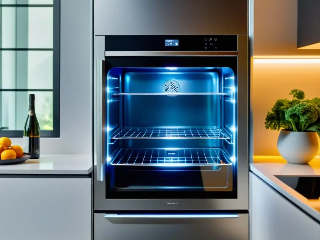 Cocina inteligente con electrodomésticos integrados y minimalistas Una cocina moderna con electrodomésticos inteligentes integrados que brindan utilidad y elegancia a un hogar
