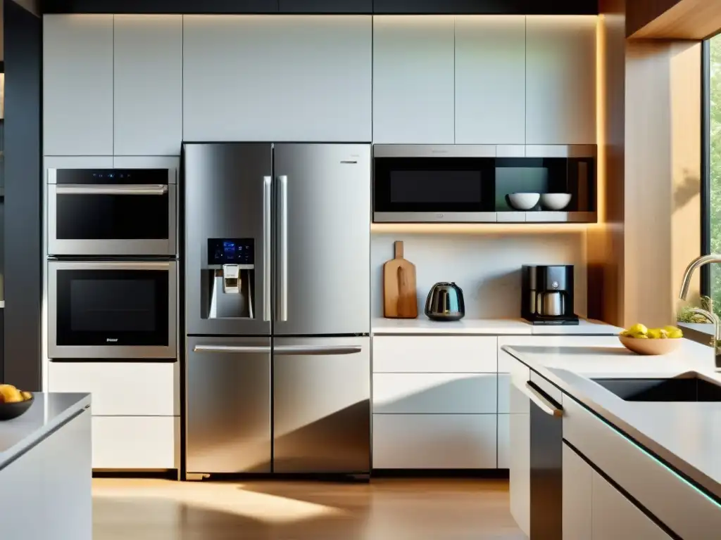 Cocina futurista: electrodomésticos inteligentes en perfecta armonía Una cocina moderna con electrodomésticos inteligentes de diferentes marcas, mostrando la compatibilidad entre ellos