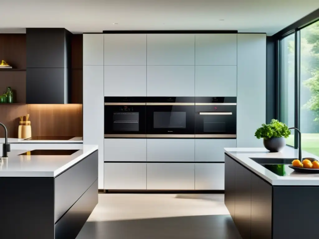 Moderna cocina inteligente con electrodomésticos de última generación Una cocina moderna con electrodomésticos inteligentes para la cocina, de diseño minimalista y tecnología de vanguardia