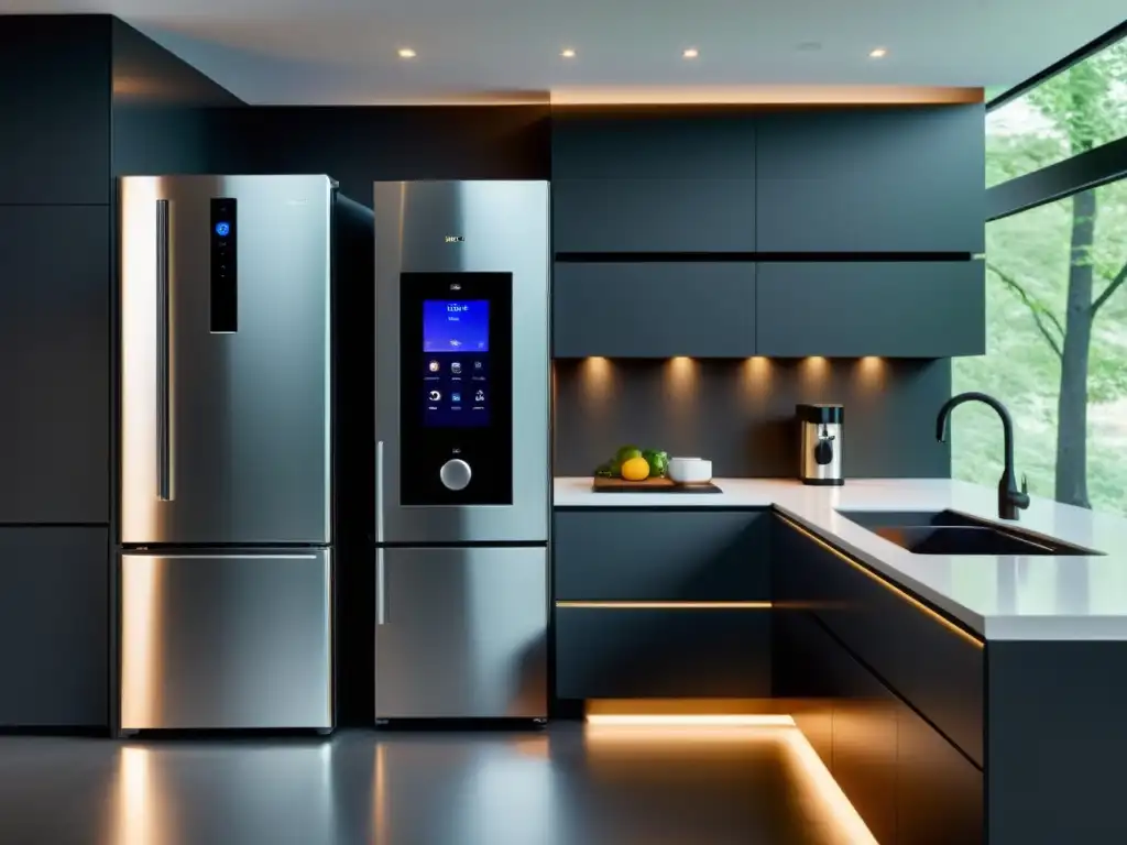 Una cocina moderna con electrodomésticos inteligentes, integrados en un diseño minimalista