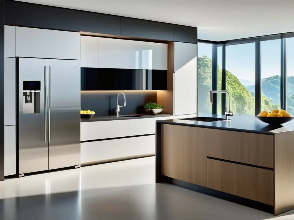 Una cocina moderna con electrodomésticos inteligentes de eficiencia energética, diseño minimalista y sofisticación innovadora