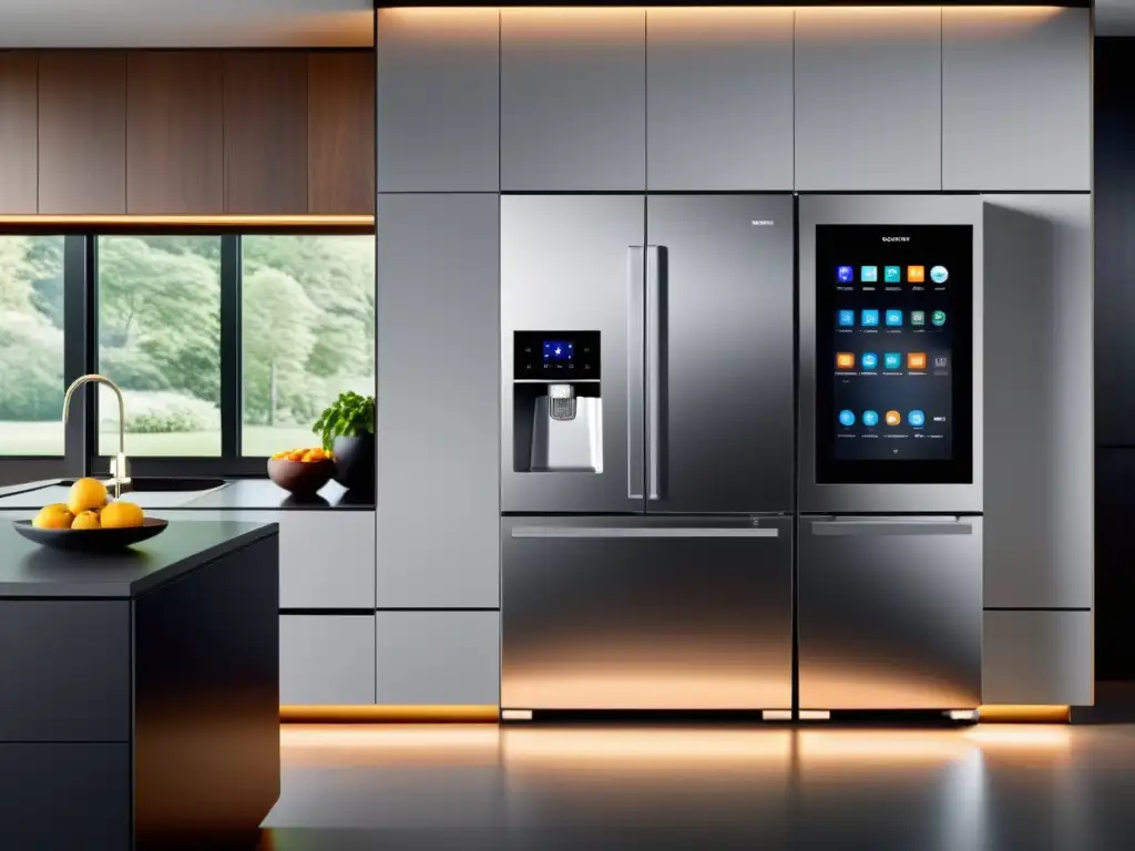 Cocina moderna: electrodomésticos inteligentes integrados Una cocina moderna con electrodomésticos inteligentes integrados, destacando la personalización y la funcionalidad