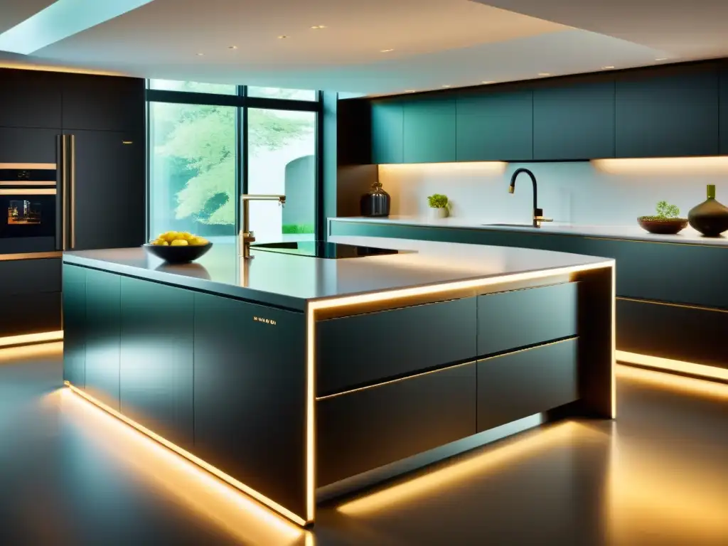 Cocina inteligente de diseño moderno con electrodomésticos avanzados Una cocina moderna con electrodomésticos multifuncionales para cocina inteligente integrados en un diseño sofisticado y eficiente