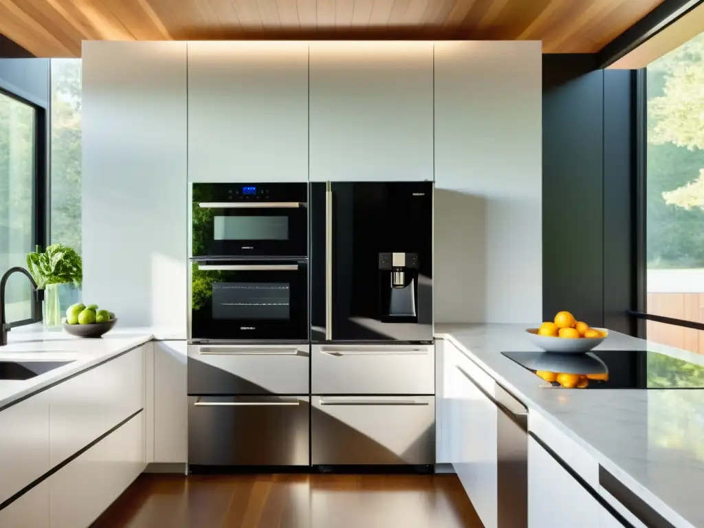 Cocina moderna y minimalista con tecnología de vanguardia Una cocina moderna con electrodomésticos de diseño y tecnología