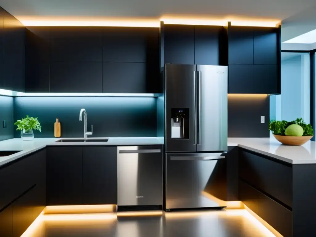 Cocina moderna y ecológica: tecnología de vanguardia Una cocina moderna con electrodomésticos tecnológicos ecoamigables potentes en un ambiente sofisticado y consciente del medio ambiente