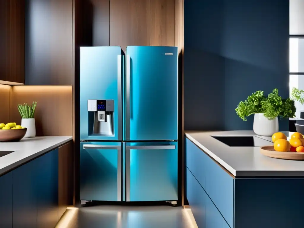 Cocina moderna y ecológica: electrodomésticos de alto rendimiento Una cocina moderna con electrodomésticos tecnológicos ecoamigables potentes en exhibición