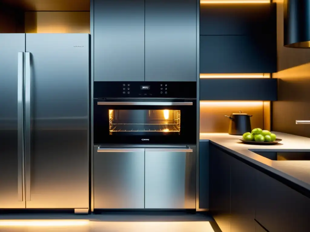 Cocina moderna con horno autolimpiante integrado Cocina moderna con electrodomésticos de última generación y horno integrado que se limpia solo