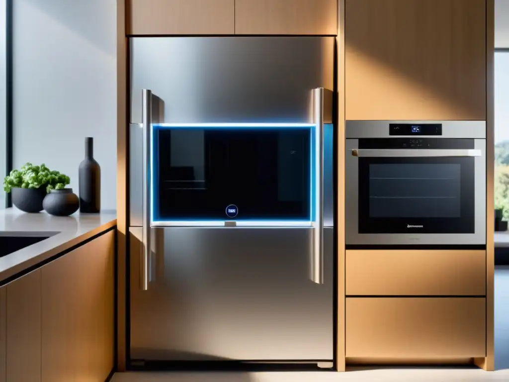 Una cocina moderna con electrodomésticos de última generación, domótica y diseño minimalista de lujo