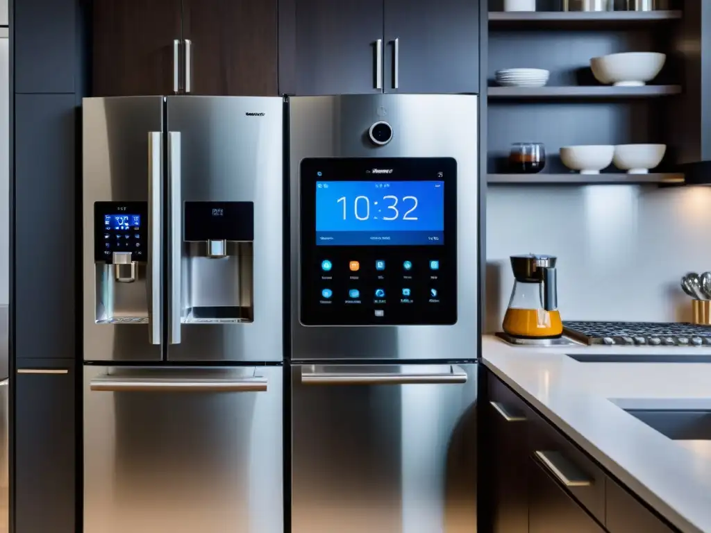 Cocina inteligente: electrodomésticos sincronizados para una vida más fácil Una cocina moderna y elegante con electrodomésticos inteligentes que se comunican entre sí