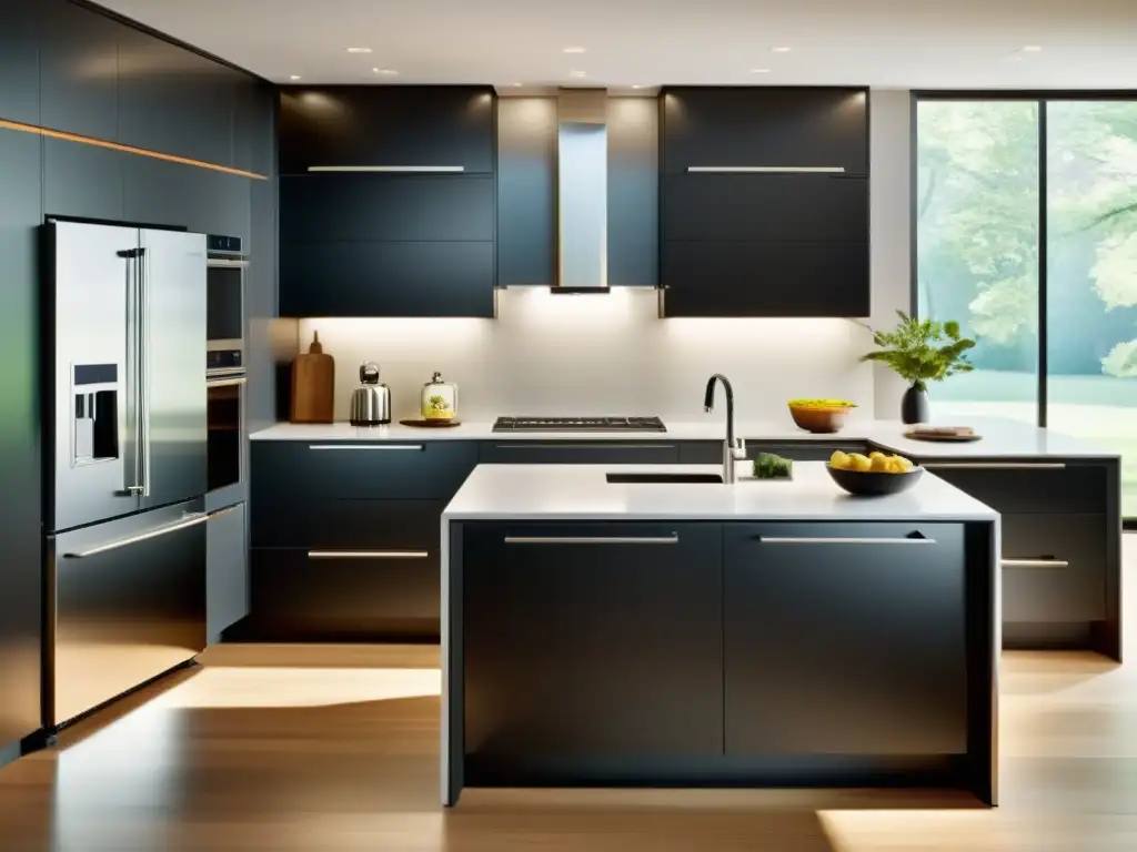Cocina moderna y accesible con electrodomésticos a distintas alturas Una cocina moderna y elegante con electrodomésticos accesibles para todos, con un diseño contemporáneo y funcional