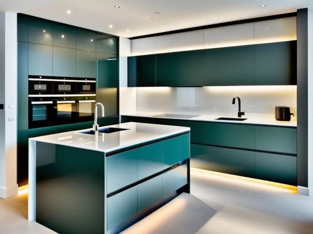 Cocina moderna con electrodomésticos integrados y diseño compacto Una cocina moderna y elegante con electrodomésticos integrados, ideal para espacios pequeños