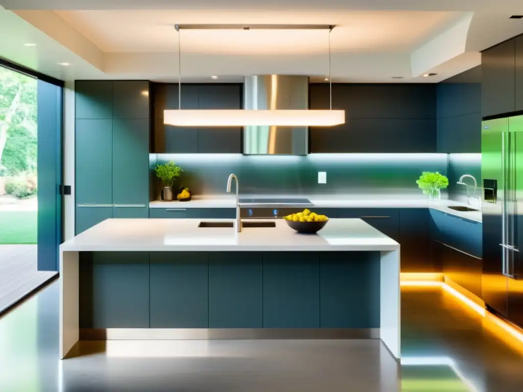 Cocina accesible para sillas de ruedas: elegante y funcional Una cocina moderna y espaciosa con soluciones de automatización del hogar para personas con movilidad reducida