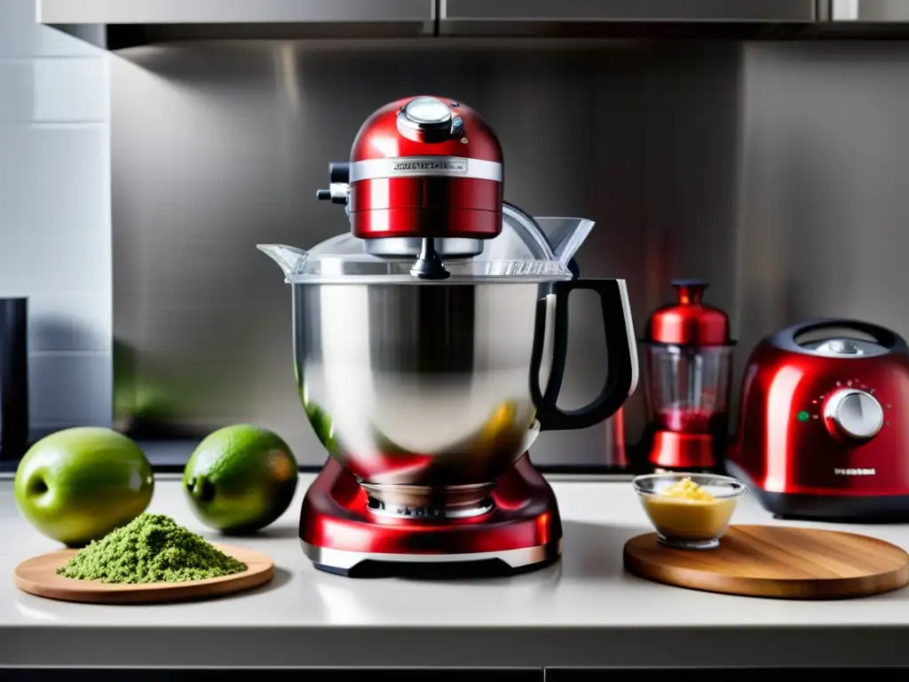 Encanto moderno: procesador y batidora de cocina de alta tecnología Una cocina moderna con historia batidoras procesadoras alimentos: tecnología de vanguardia en un ambiente sofisticado y luminoso