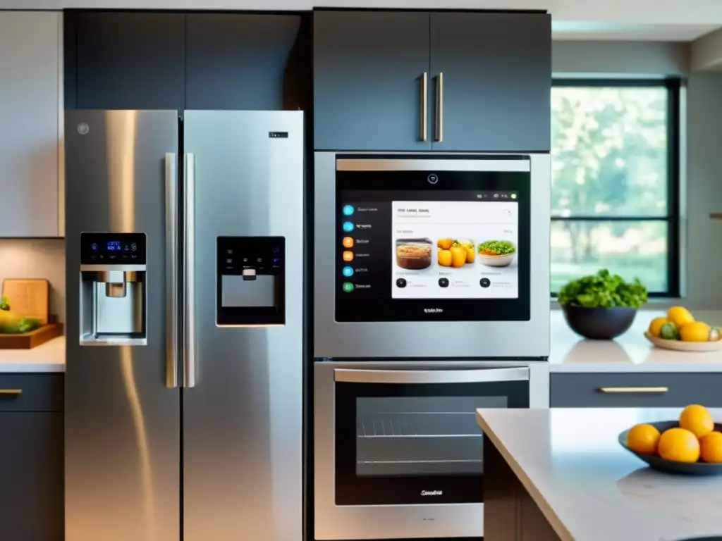 Cocina inteligente: comodidad y eficiencia en un hogar conectado Una cocina moderna con integración segura de electrodomésticos inteligentes WiFi, para una vida conectada y eficiente