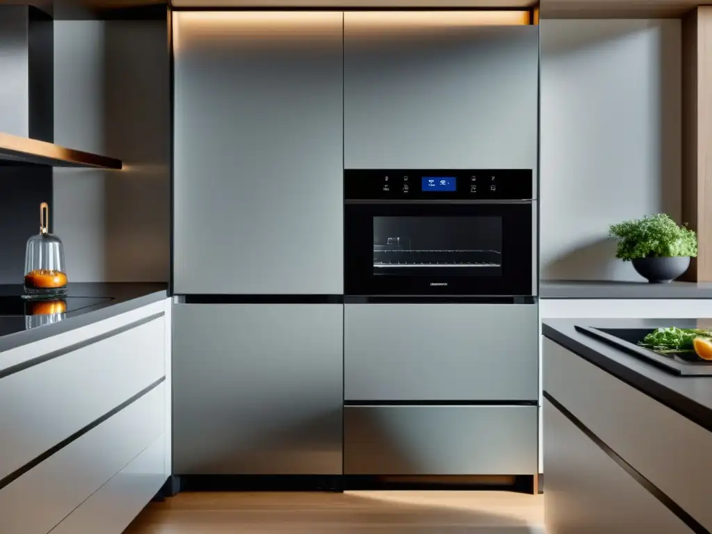 Cocina moderna de lujo con electrodomésticos integrados de alta tecnología Una cocina moderna e integrada con electrodomésticos de lujo en un entorno inteligente, mostrando sofisticación y eficiencia