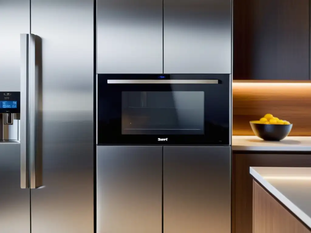 Cocina moderna con electrodomésticos inteligentes Una cocina moderna e inteligente, con electrodomésticos integrados y tecnología avanzada
