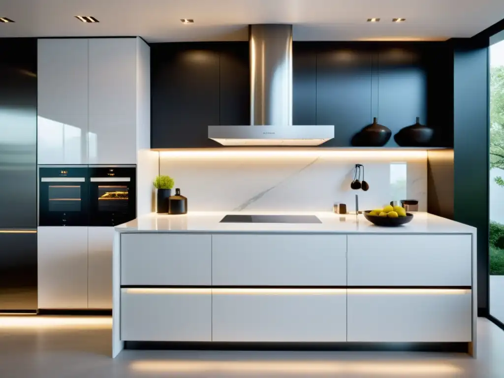 Cocina moderna de lujo con horno autolimpiante futurista Cocina moderna de lujo con electrodomésticos de alta tecnología y un horno que se limpia solo, atmósfera minimalista y lujosa