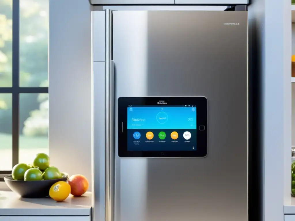 Cocina inteligente: integración perfecta de SmartThings en el hogar Una cocina moderna con la app SmartThings en un tablet, mostrando electrodomésticos conectados en acción
