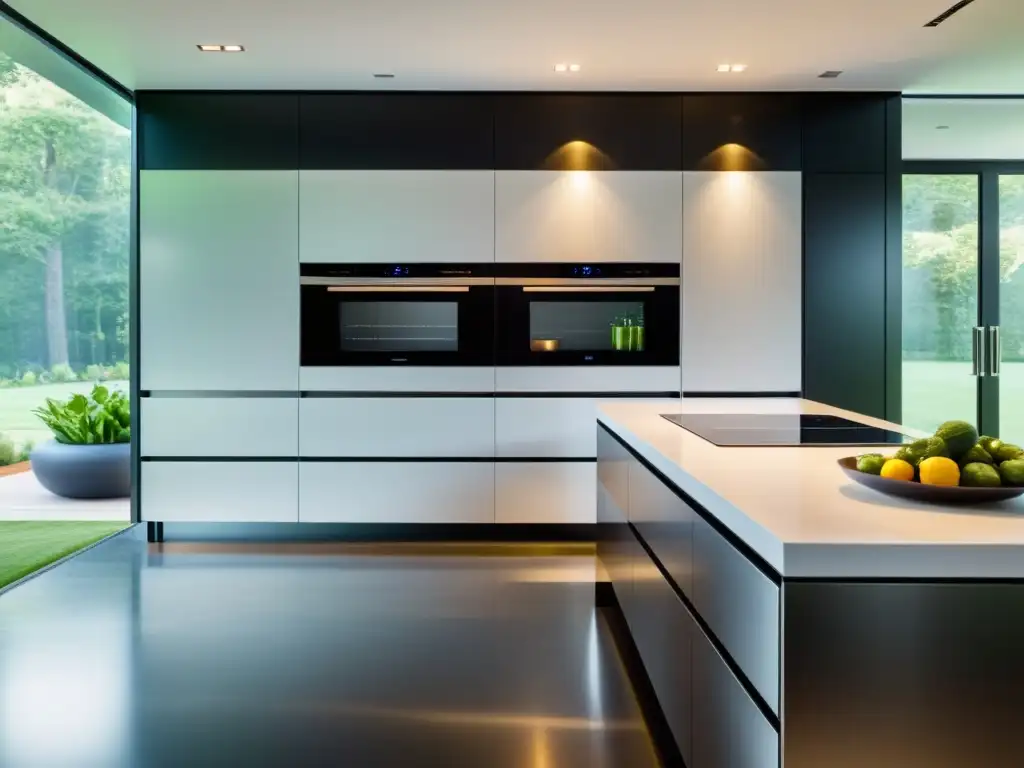 Cocina moderna de alta tecnología con electrodomésticos integrados Una cocina moderna y sofisticada con electrodomésticos de alta tecnología integrados sin costos ocultos en el diseño