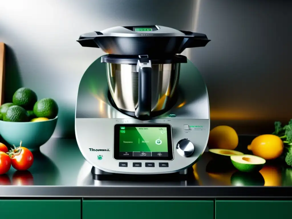 Encanto culinario: Thermomix TM6 en acción Una cocina moderna con la Thermomix TM6 en modo de mezcla y cocina