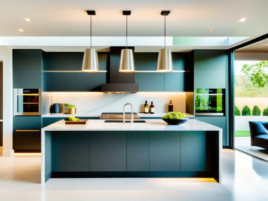Island de cocina moderno con electrodomésticos para vida social y diseño sofisticado
