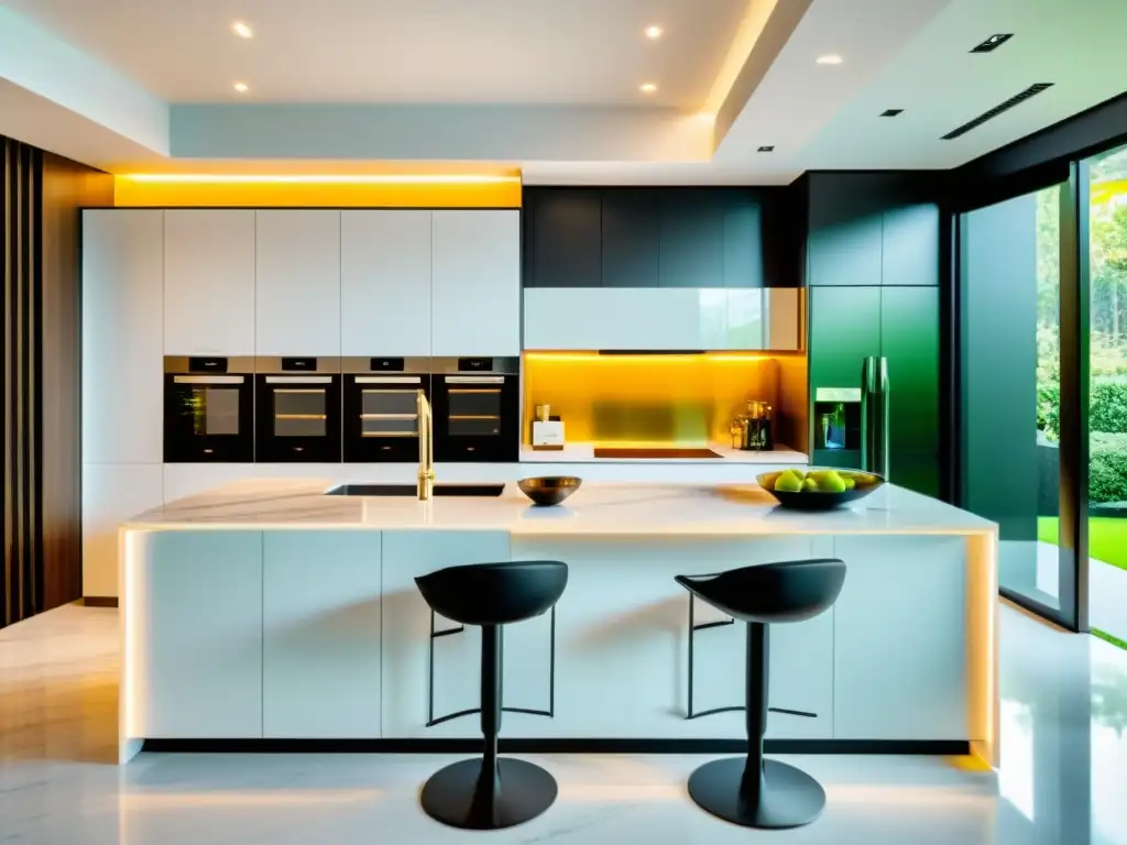 Cocina modular inteligente: diseño moderno y funcional Una cocina modular inteligente y sofisticada con electrodomésticos modernos integrados