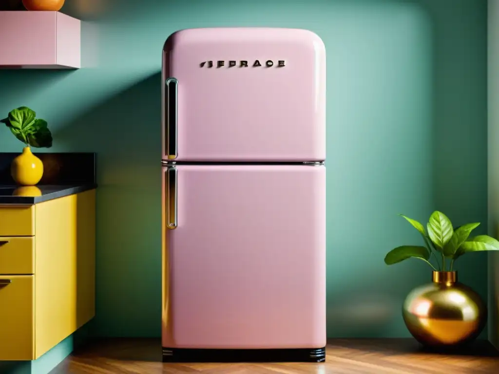 Refrigerador vintage restaurado en cocina retro Una cocina retro con un refrigerador vintage restaurado, aportando valor de electrodomésticos vintage a un espacio moderno y nostálgico