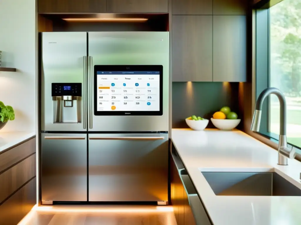 Cocina ultramoderna con electrodomésticos inteligentes en acero inoxidable Una cocina ultramoderna con electrodomésticos inteligentes para limpieza eficiente y un diseño minimalista futurista