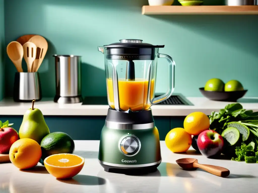Potentes batidoras de cocina junto a ingredientes frescos Comparativa de batidoras de vaso y de mano: potencia y versatilidad en la cocina moderna con frutas y verduras frescas