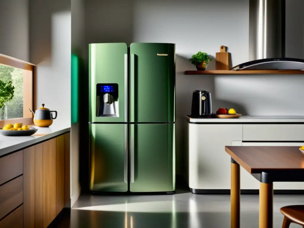 Contraste de electrodomésticos: tradición vs Comparativa electrodomésticos tradicionales vs inteligentes en una cocina moderna con contrastes de estilo y tecnología