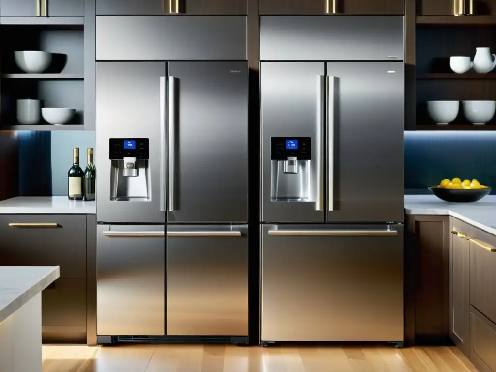 Cocina moderna con electrodomésticos inteligentes y tradicionales Comparativa de electrodomésticos tradicionales vs inteligentes en una cocina moderna y luminosa