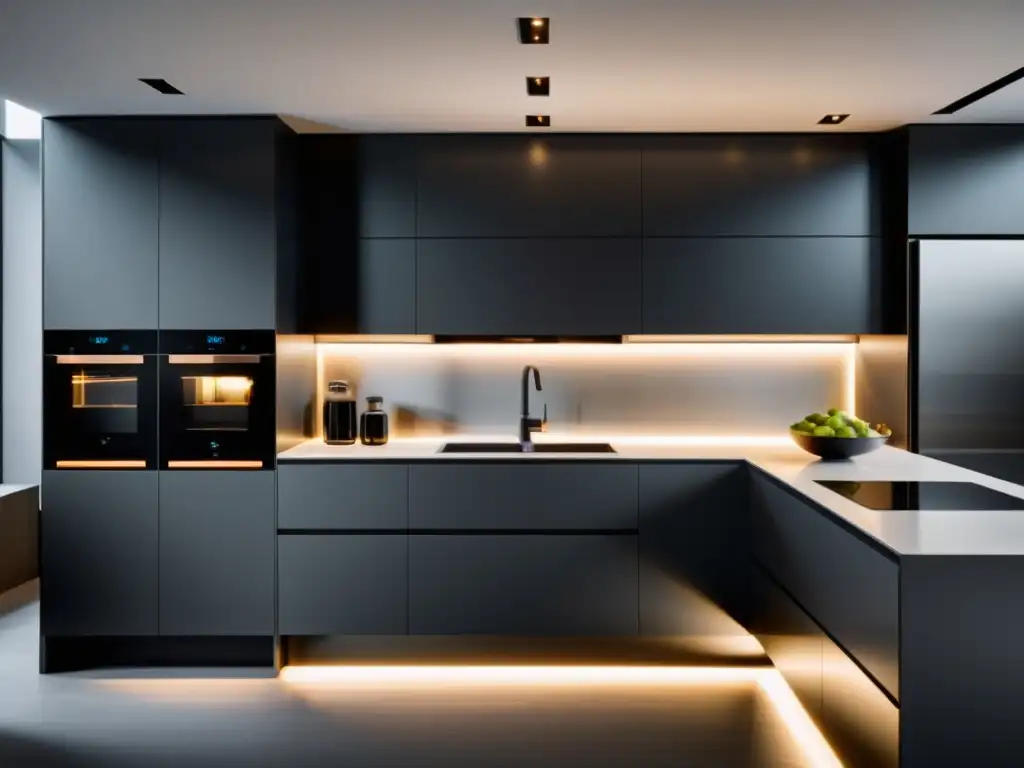 Cocina moderna: contraste tradicional vs Comparativa de electrodomésticos tradicionales en tonos grises y modernos brillando con luz futurista en una cocina minimalista y elegante