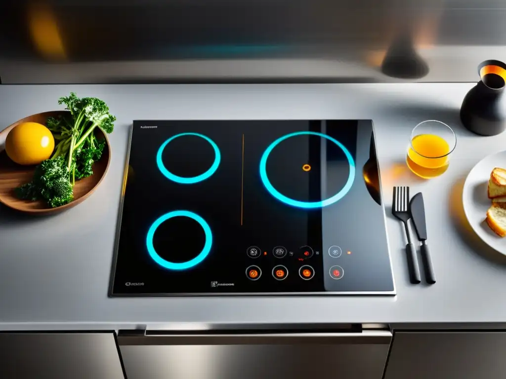 Comparación: inducción vs Comparativa placas inducción vs gas: Contraste entre tecnologías de cocina en una cocina minimalista