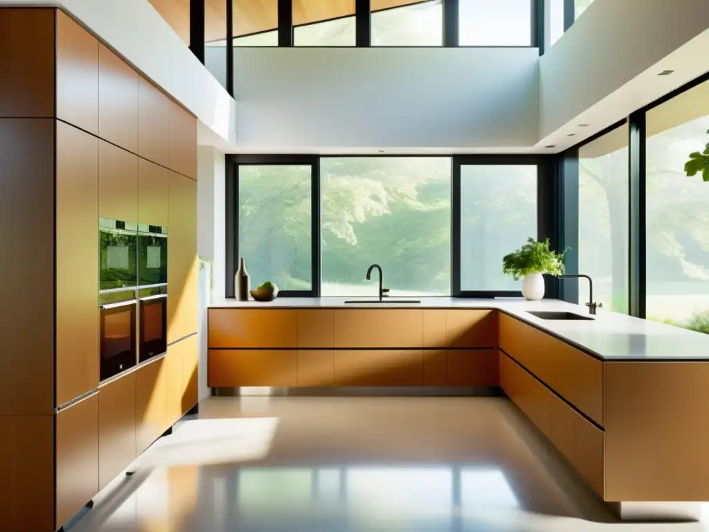 Moderna cocina ecológica con electrodomésticos eficientes Conceptos electrodomésticos sustentables en una cocina moderna y minimalista con tecnología de vanguardia y diseño ecofriendly