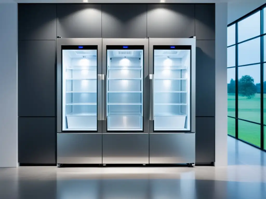 Congelador Liebherr GrandCru: Elegancia moderna en la cocina Un congelador Liebherr GrandCru de diseño moderno y elegante en una amplia cocina bien iluminada, exudando sofisticación y eficiencia