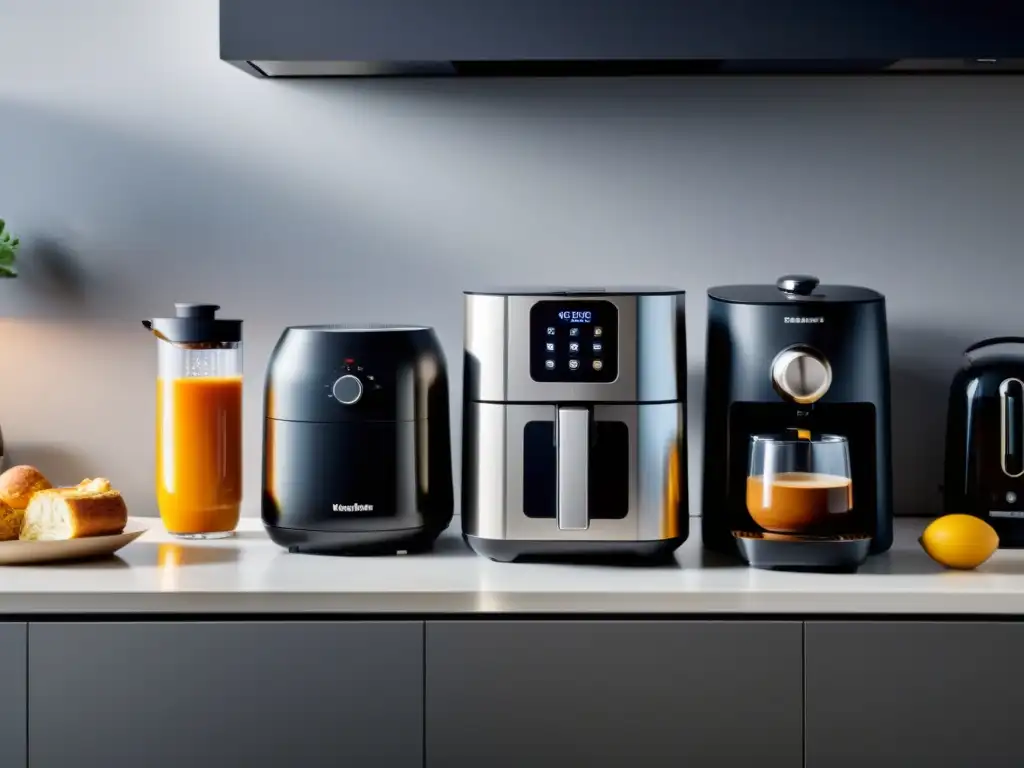 Contador de cocina moderno con innovaciones electrodomésticos para hogar, bañado en luz natural y ambiente fresco