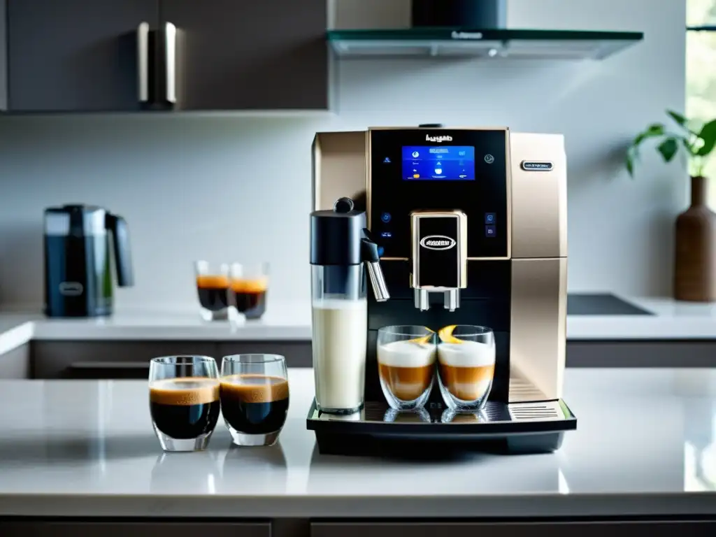 Máquina de café De'Longhi Dinamica: lujo moderno en tu cocina Una De'Longhi Dinamica superautomática en un elegante entorno blanco con crema de café caliente