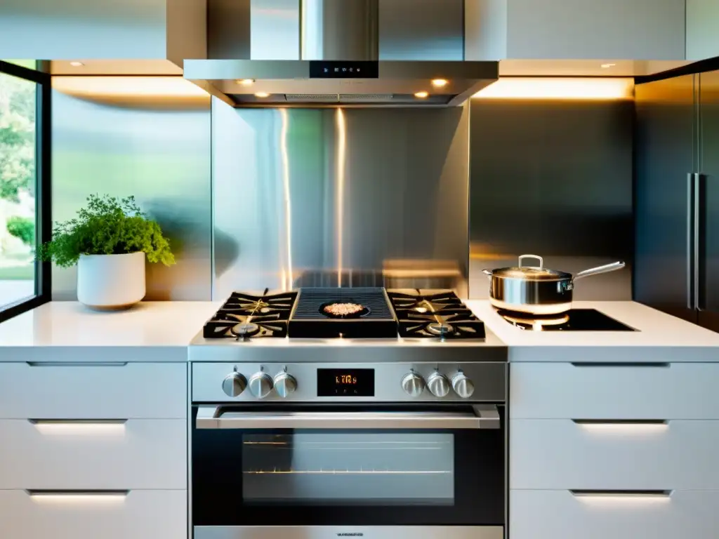 Estufa de gas de diseño moderno en cocina contemporánea Desarrollo histórico cocina a gas en elegante cocina contemporánea con estufa de acero inoxidable y diseño minimalista