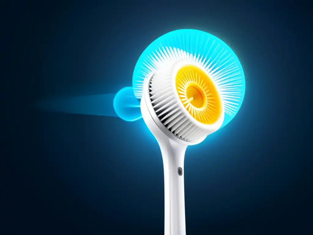 Detalles asombrosos del cabezal del cepillo de dientes OralB Genius X Detalle de alta resolución del cabezal del cepillo de dientes eléctrico OralB Genius X, resaltando su diseño sofisticado y la tecnología avanzada
