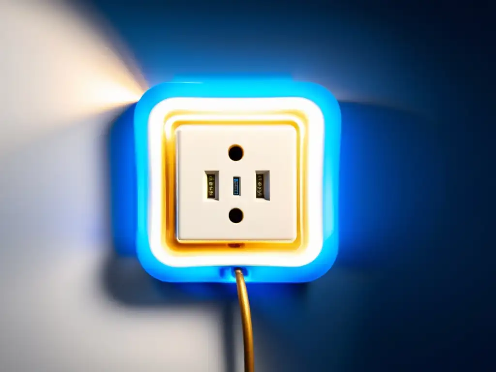 Chispa eléctrica en toma de corriente Detalle ultrarresolución de chispeante toma corriente, con arcos eléctricos azules y blancos