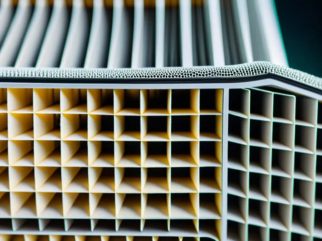 Filtro de aire HEPA: Tecnología de precisión en acción Detalle de filtro HEPA mostrando capas y malla fina que captura partículas