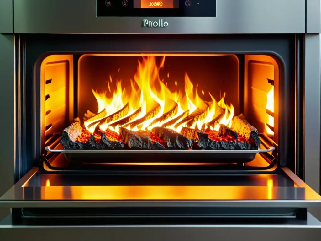 Intenso proceso de limpieza: horno pirolítico en acción Detalle de horno pirolítico en limpieza, mostrando su eficiencia