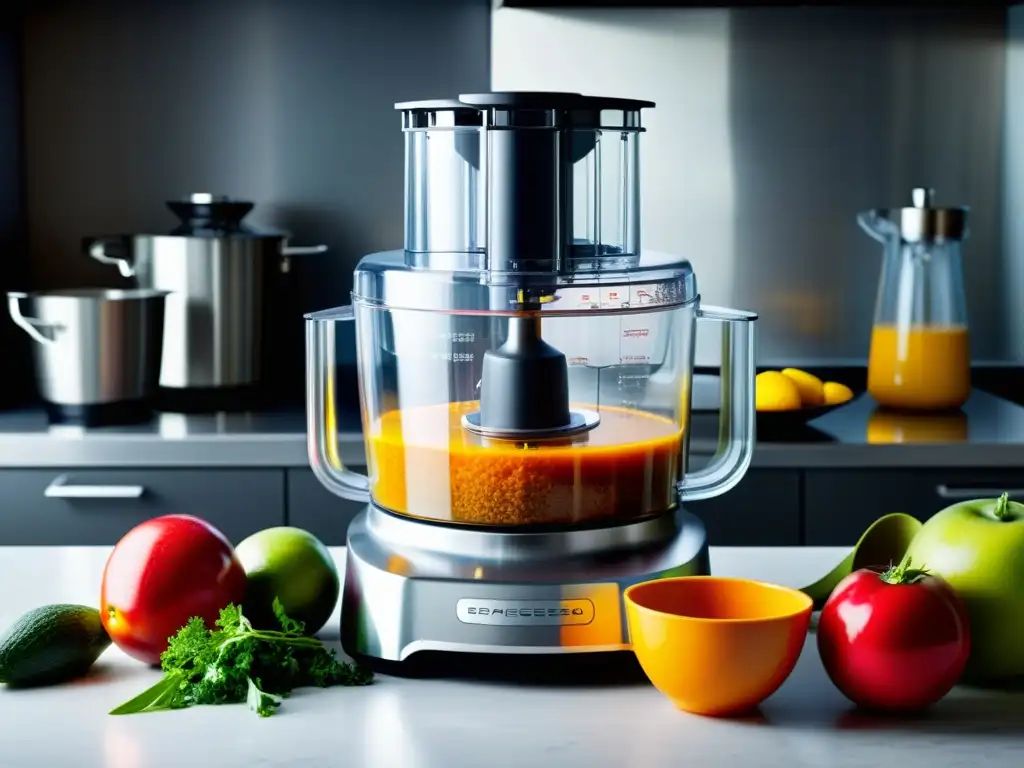 Procesador de alimentos de alta tecnología: detallado y elegante Detalle impresionante de una moderna procesadora de alimentos en un elegante entorno de cocina
