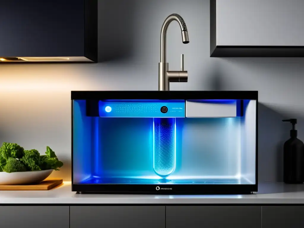 Filtración de agua por ósmosis inversa: tecnología avanzada Detalle de los mejores sistemas de filtrado de agua, innovación y pureza bajo el fregadero de una cocina moderna