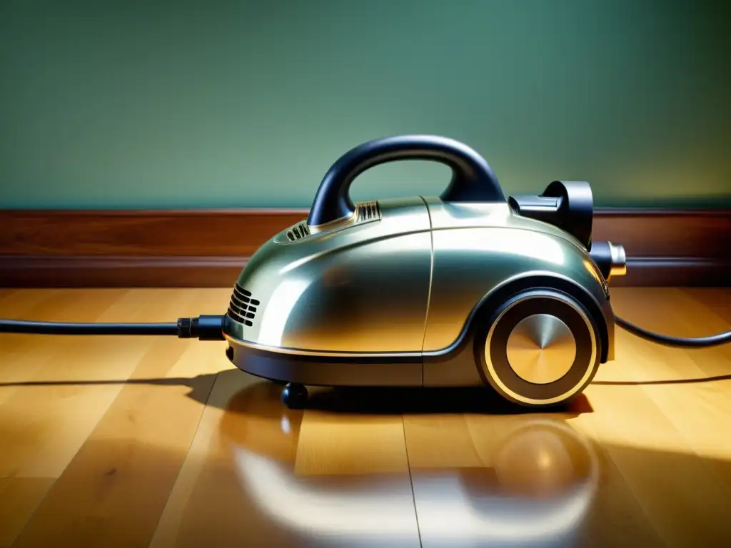 Vintage Vacuum Cleaner: Elegancia y Avance Doméstico Detalle nostálgico de una aspiradora vintage de los años 20, resaltando la evolución de la aspiradora en hogar